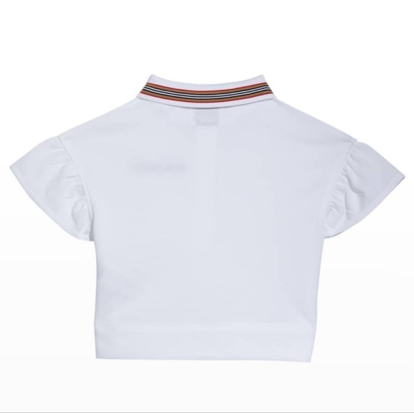 Burberry Girls Martina Puff Sleeve Icon Stripe Trim Top Shirt $190 - Picture 2 of 5